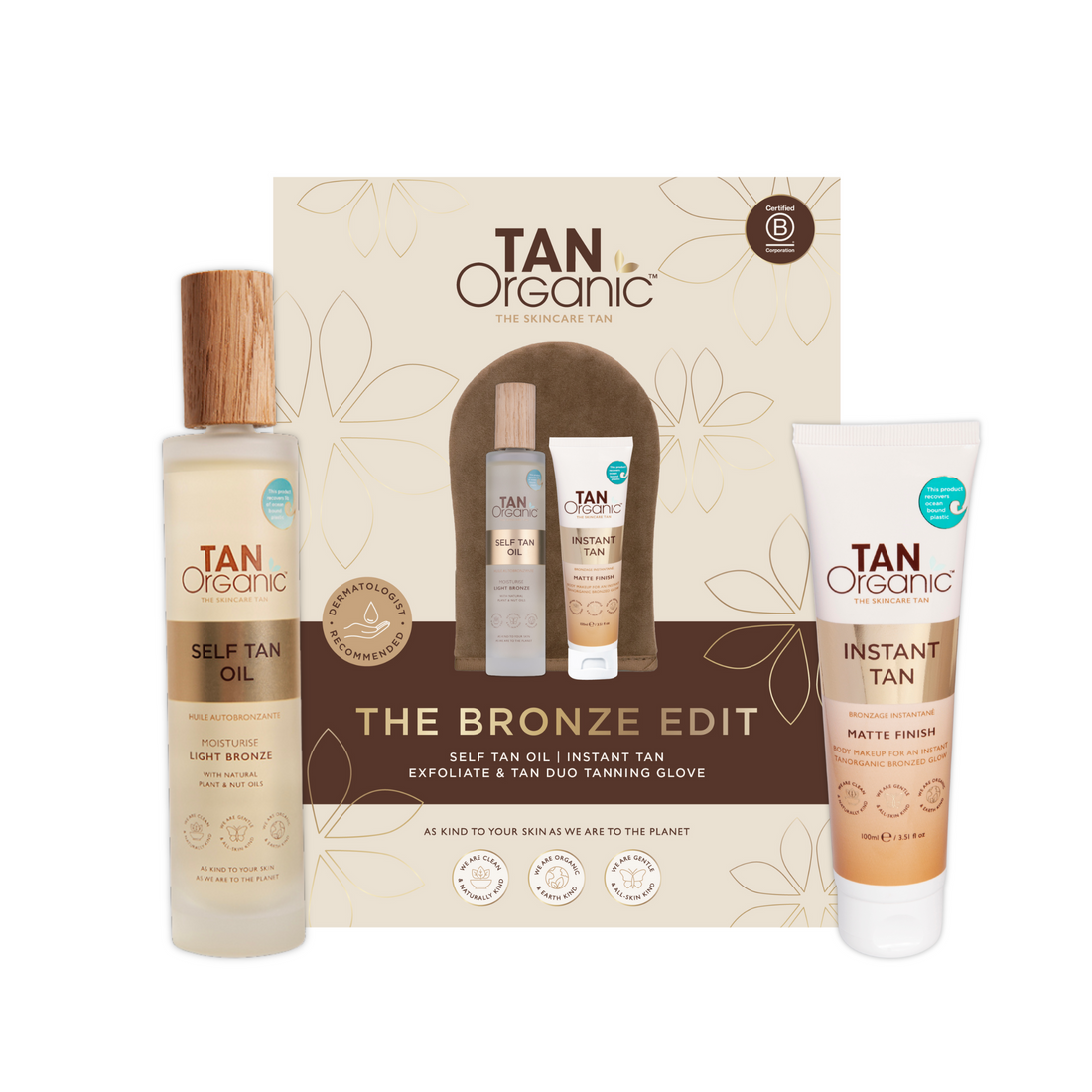 The Bronze Edit - Self Tan Oil | Instant Tan | Exfoliate &amp; Tan Duo Tanning Glove